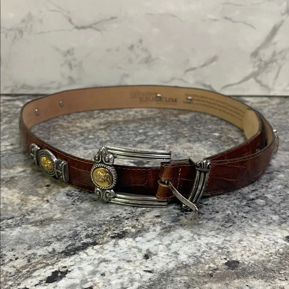 Brown Leather Belt with Silver and Gold Accents - Picture 1 of 9